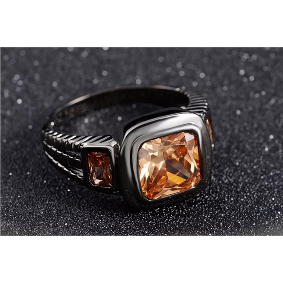 Gorgeous Size 10 Champagne Cz Black Plated Luxury Wedding Rings For Men - Picture 8 of 8